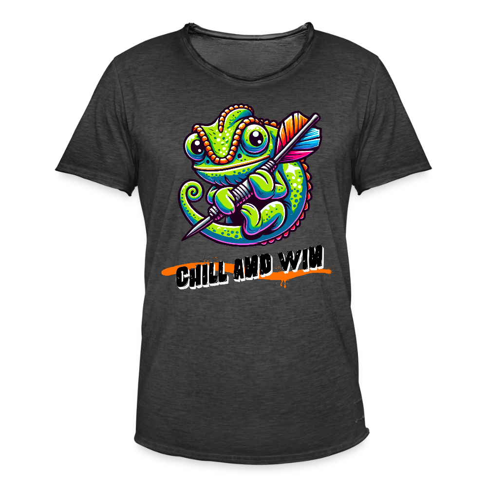 Vintage Darts-T-Shirt Motiv "Chill and Win" (Druck vorne) - Vintage Schwarz