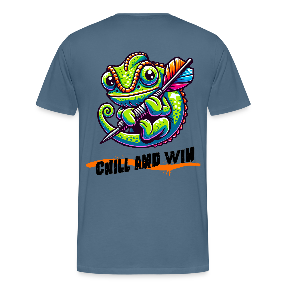 Premium Darts-T-Shirt Motiv „Chill and Win“ - Blaugrau