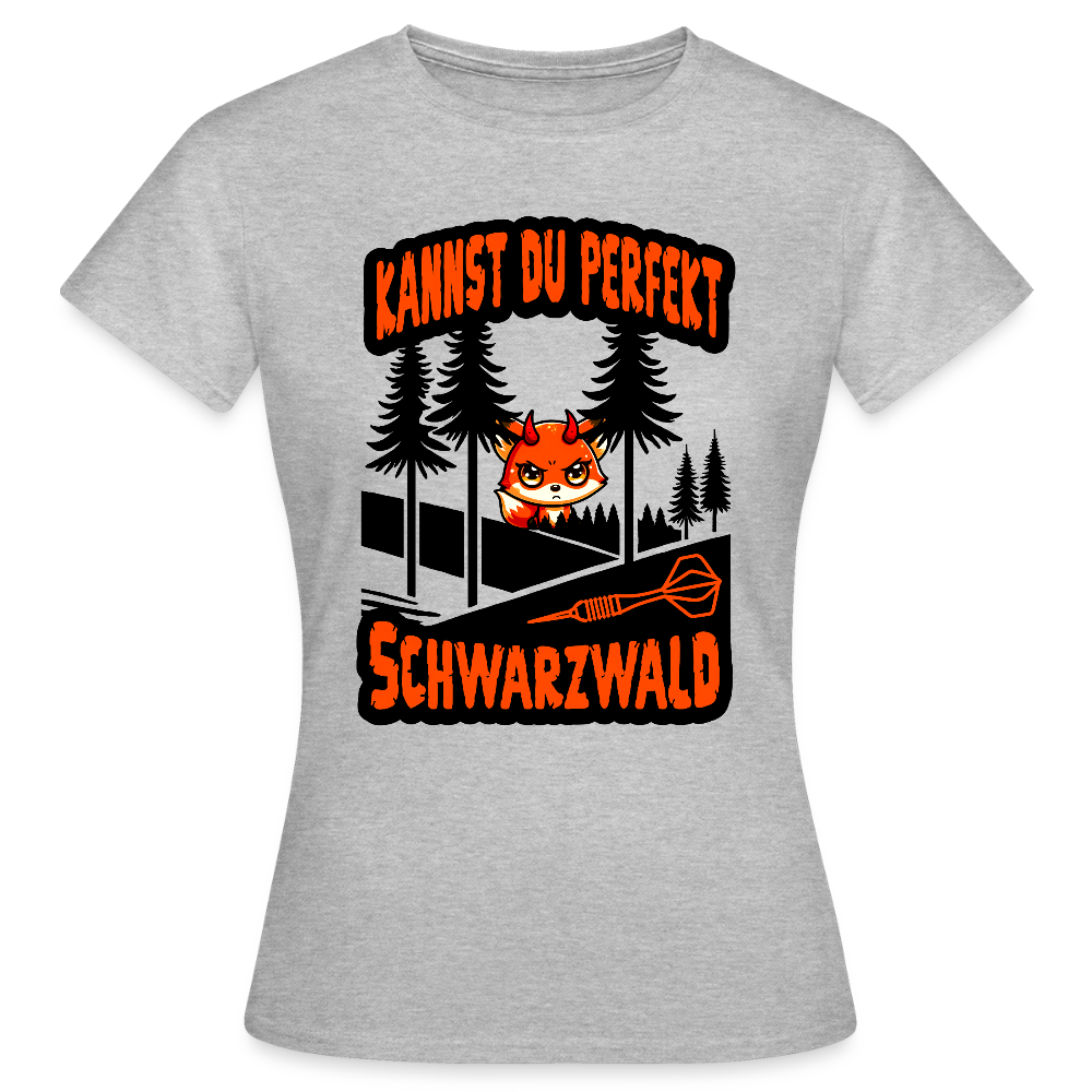 Frauen Darts-T-Shirt Motiv "Schwarzwald Perfekt" (druck vorne) - Grau meliert