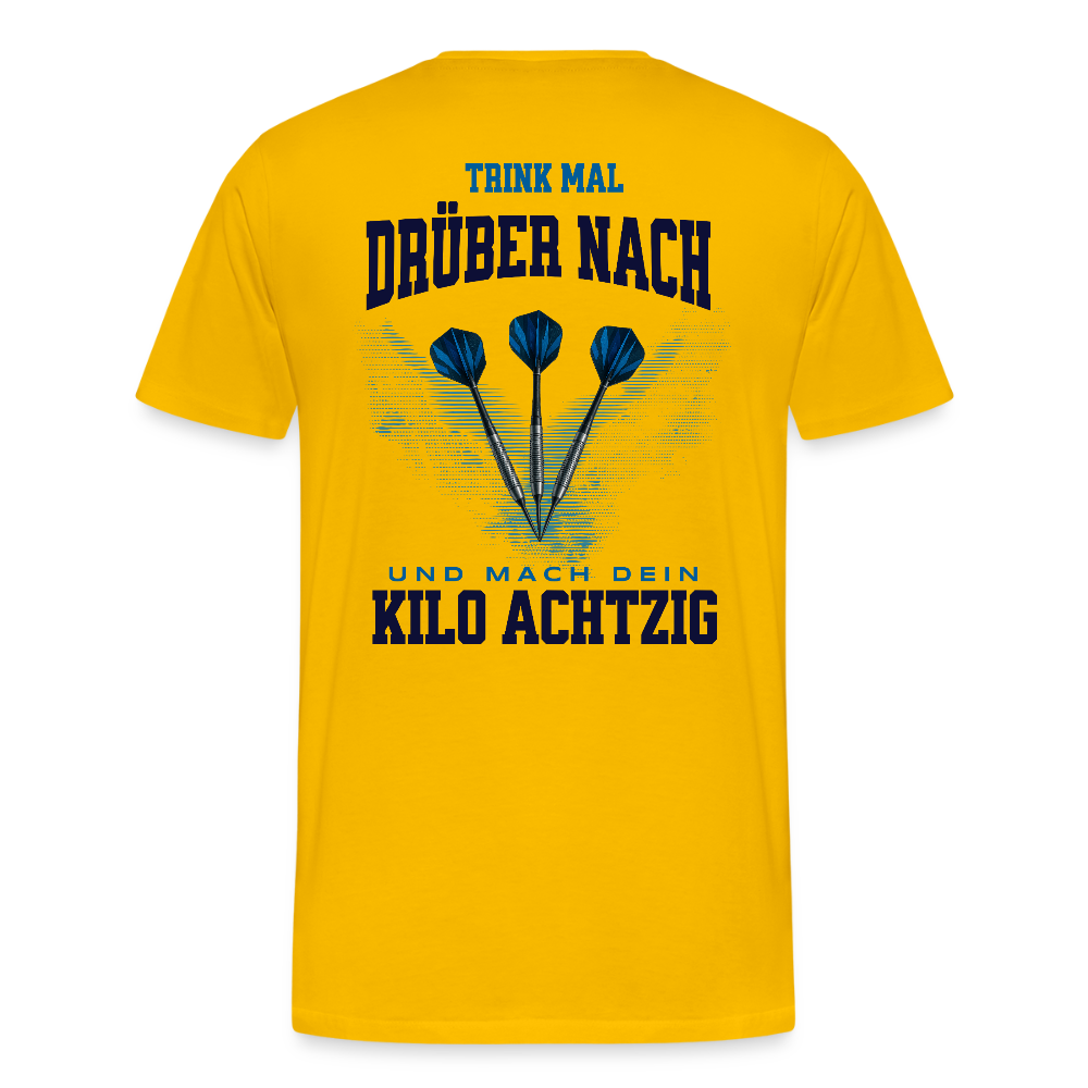 Premium Darts T-Shirt Motiv "Kilo Achtzig" fuer maenner (druck hinten) - Sonnengelb