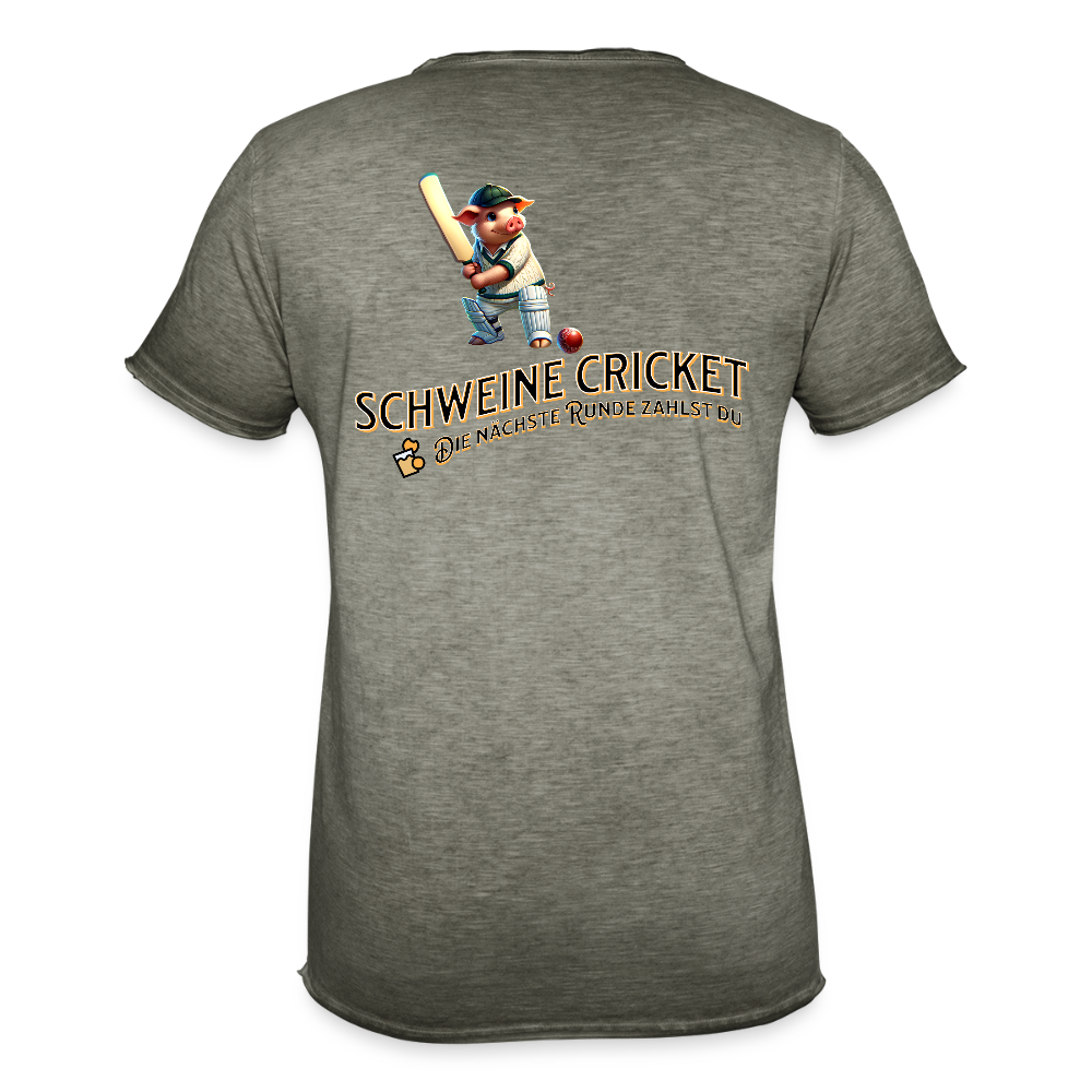 Vintage Darts T-Shirt Motiv "Schweine Cricket" fuer Maenner (druck hinten) - Vintage Khaki