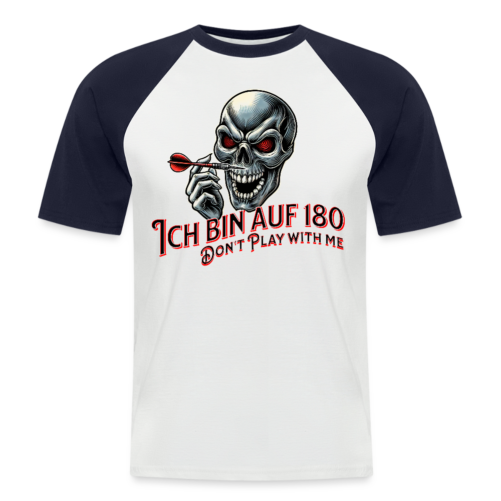 Baseball Darts T-Shirt Motiv "Auf 180" fuer Maenner (druck vorne) - Weiß/Navy