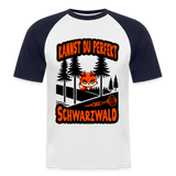 Baseball-Darts-T-Shirt Motiv "Schwarzwald Perfekt" (druck vorne) - Weiß/Navy