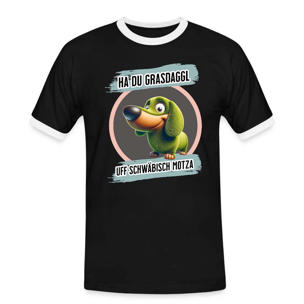 Kontrast Fun T-Shirt Motiv "Ha du Grasdaggl" (Druck vorne) - Schwarz/Weiß