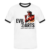 Männer Darts-Kontrast-T-Shirt Motiv "Don't Pray" fuer maenner (Druck vorne) - Weiß/Schwarz