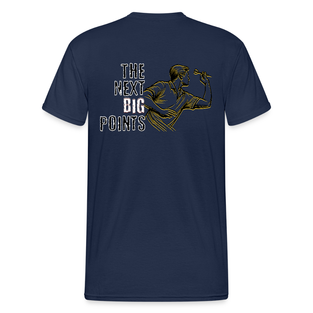 Gildan Heavy Darts T-Shirt Motiv "Next Big Points" fuer maenner (druck hinten) - Navy
