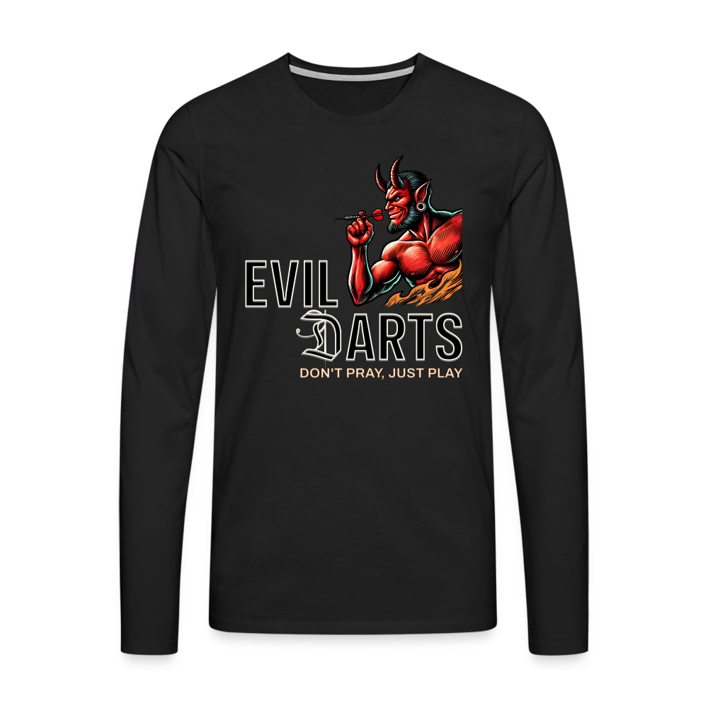 Darts-Langarmshirt fuer Maenner Motiv Don't Pray (Druck vorne, dunkel) - Schwarz