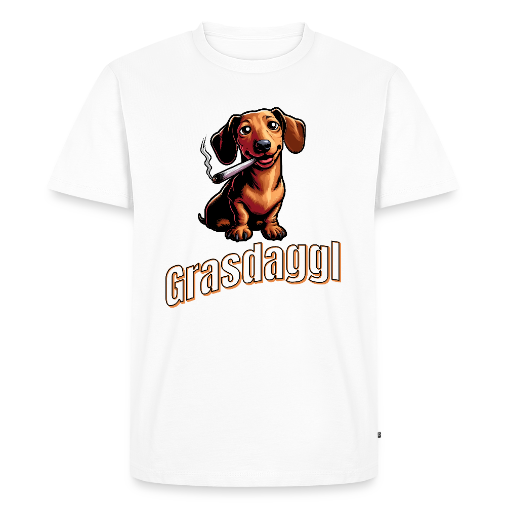 Maenner Fun T-Shirt Motiv "Grasdaggl" (Druck vorne) - Weiß