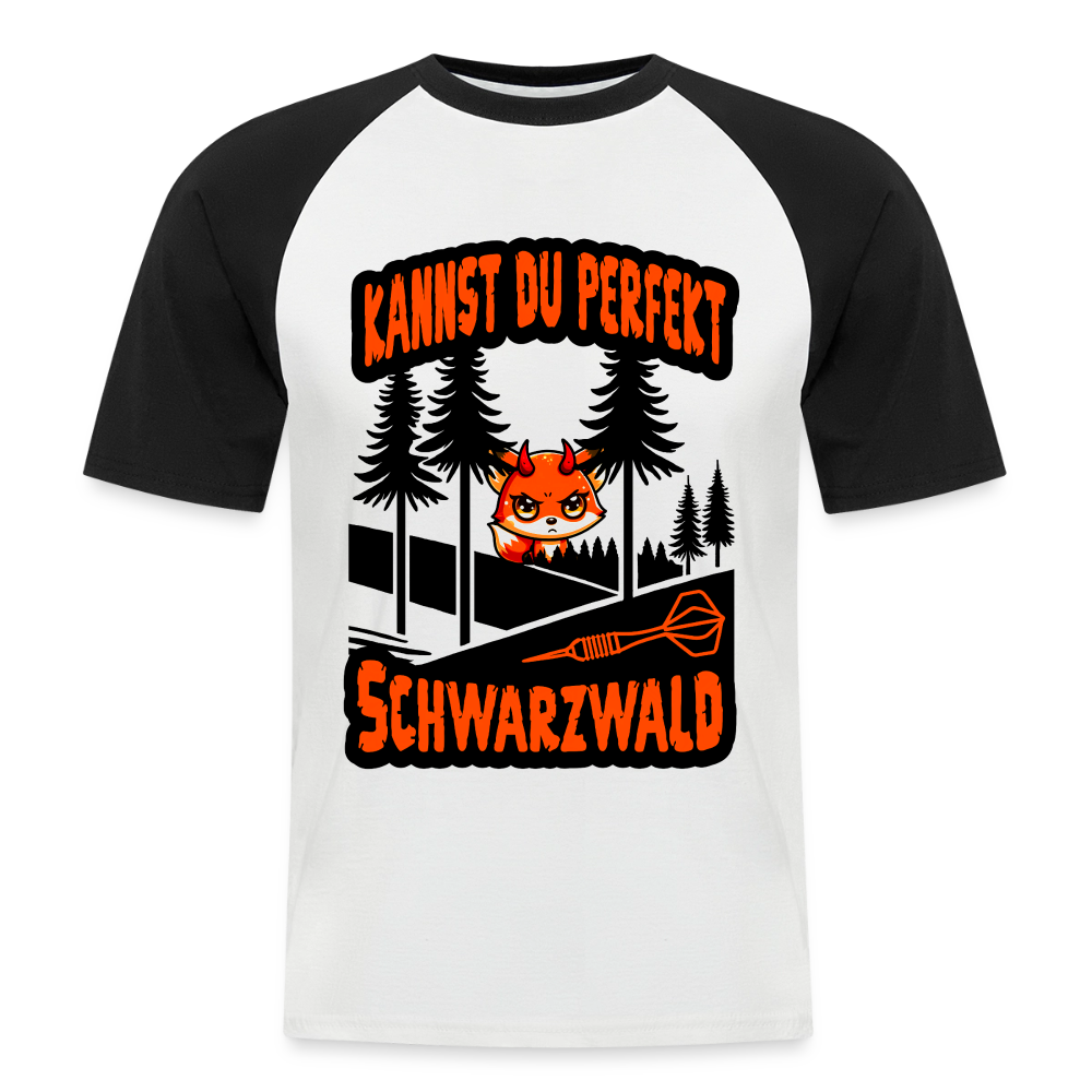 Baseball-Darts-T-Shirt Motiv "Schwarzwald Perfekt" (druck vorne) - Weiß/Schwarz