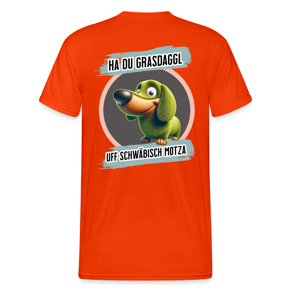Gildan Fun T-Shirt Motiv "Ha du Grasdaggl" (Druck hinten) - kräftig Orange