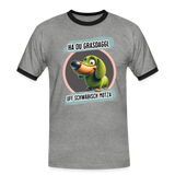 Kontrast Fun T-Shirt Motiv "Ha du Grasdaggl" (Druck vorne) - Grau meliert/Schwarz