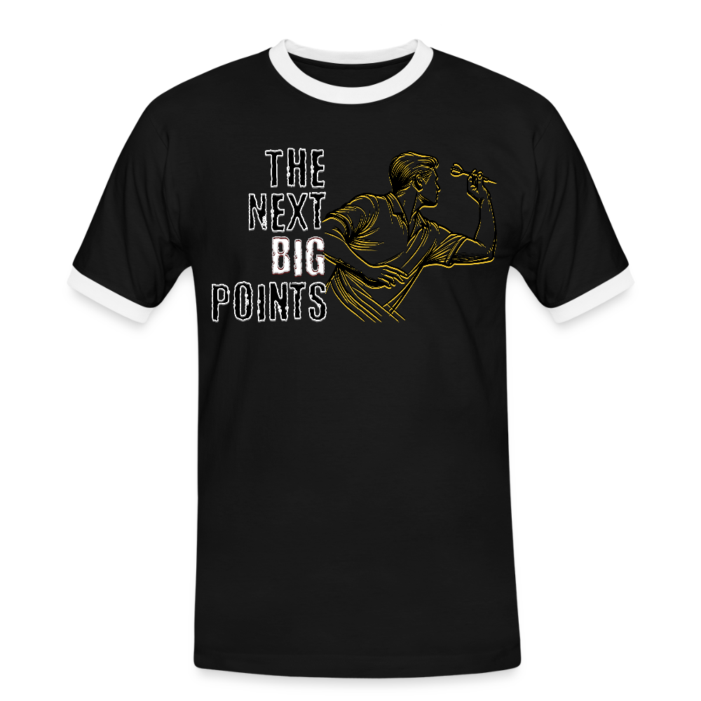 Kontrast Darts T-Shirt Motiv "Next Big Points" fuer maenner (druck vorne) - Schwarz/Weiß