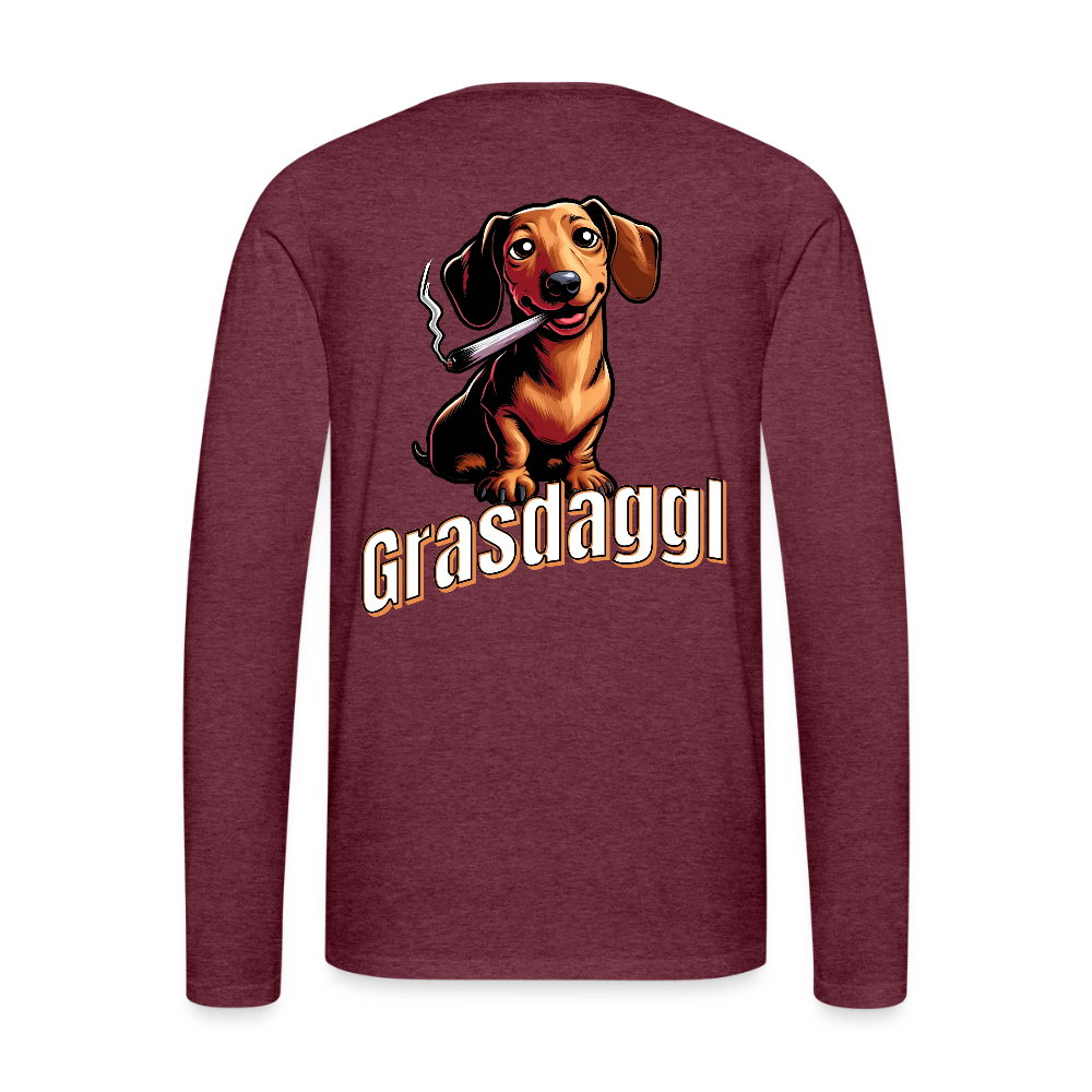 Männer Premium Langarmshirt Motiv Grasdaggl fuer Maenner (Druck vorne) - Bordeauxrot meliert