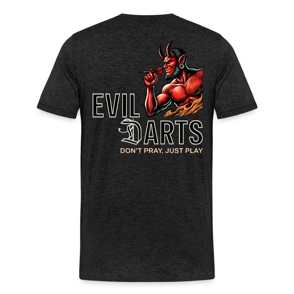 Premium Darts-T-Shirt fuer Maenner Motiv "Don't Pray" (Druck hinten dunkel) - Anthrazit