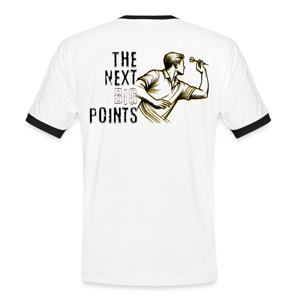 Kontrast Darts T-Shirt Motiv "Next Big Points" fuer maenner (druck hinten) - Weiß/Schwarz