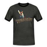 Kontrast-Darts T-Shirt fuer Maenner: Motiv Schweine Cricket (Druck vorne) - Anthrazit/Schwarz