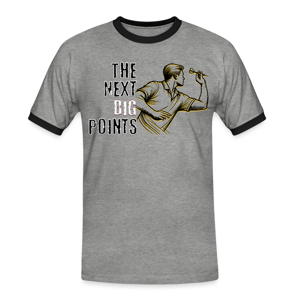 Kontrast Darts T-Shirt Motiv "Next Big Points" fuer maenner (druck vorne) - Grau meliert/Schwarz