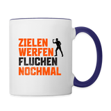 Darts-Tasse zweifarbig Motiv "Dartsfluch" - Weiß/Kobaltblau