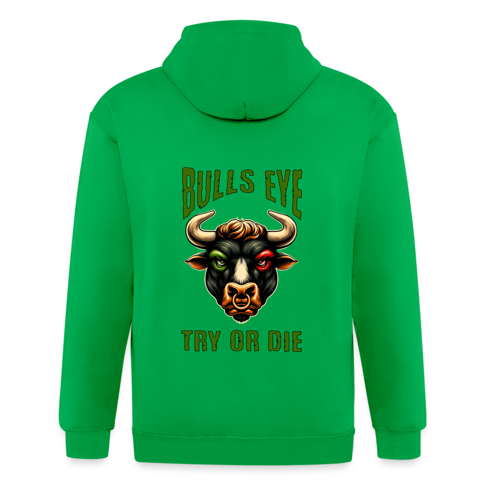 Maenner Heavyweight Darts-Kapuzenjacke Motiv "Bulls Eye" (Druck hinten, drei Farben, bis XL) - Kelly Green