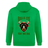 Maenner Heavyweight Darts-Kapuzenjacke Motiv "Bulls Eye" (Druck hinten, drei Farben, bis XL) - Kelly Green
