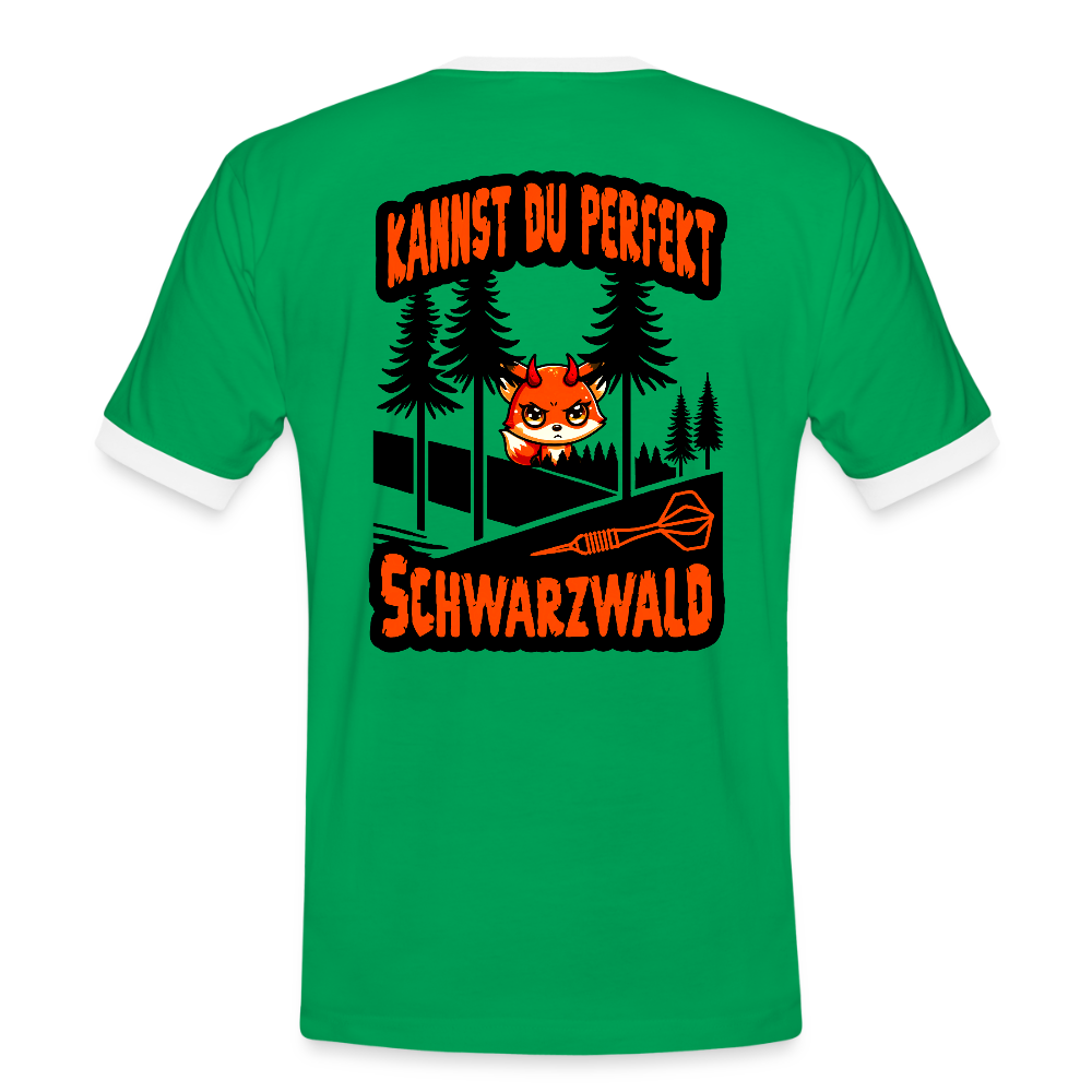 Kontrast-Darts-T-Shirt Motiv "Schwarzwald Perfekt" - Kelly Green/Weiß