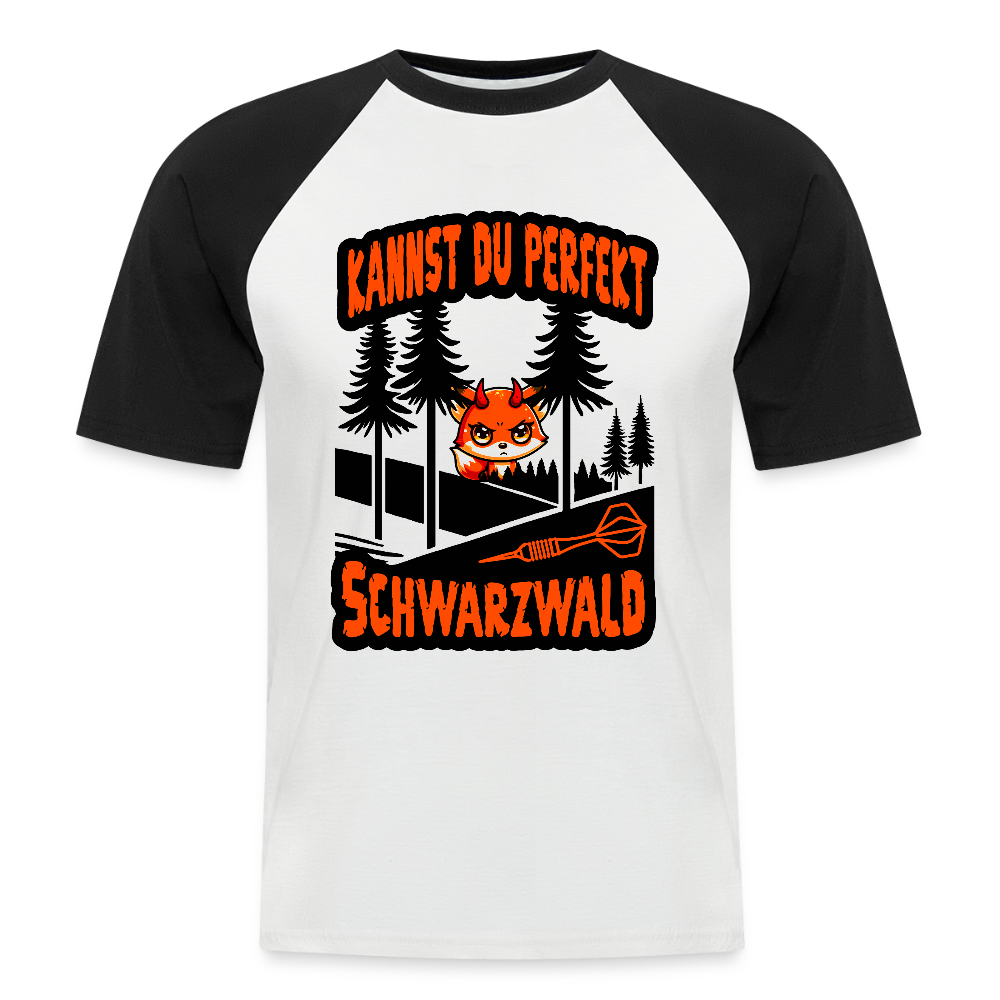 Baseball-Darts-T-Shirt Motiv "Schwarzwald Perfekt" (druck vorne) - Weiß/Schwarz