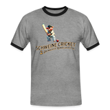 Kontrast-Darts T-Shirt fuer Maenner: Motiv Schweine Cricket (Druck vorne) - Grau meliert/Schwarz