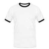 Kontrast Darts-T-Shirt fuer Maenner Motiv "Don't Pray" (Druck hinten) - Weiß/Schwarz