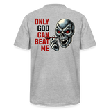 Bio-Darts T-Shirt fuer maenner mit V-Ausschnitt Motiv "Only God" (Druck hinten) - Grau meliert