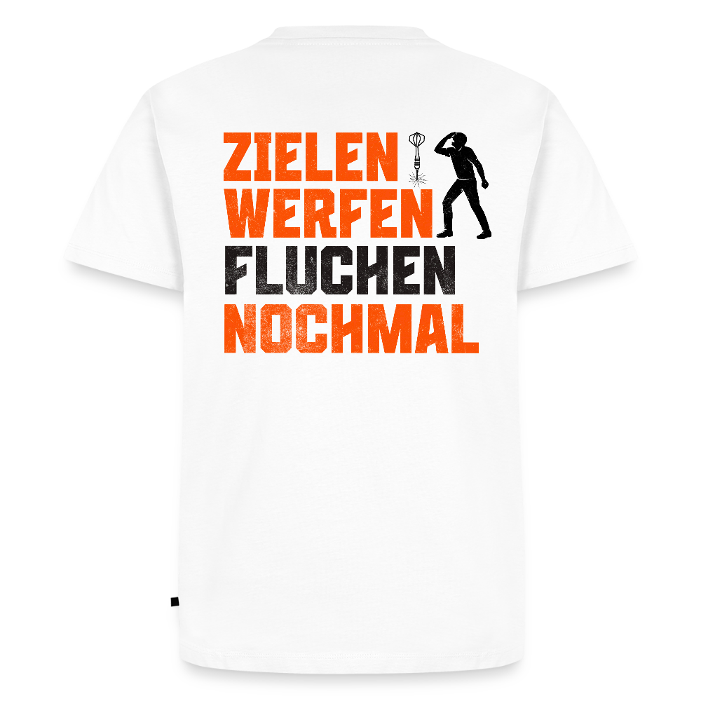 Premium-Darts-T-Shirt Motiv "Dartsfluch" (druck hinten) - Weiß