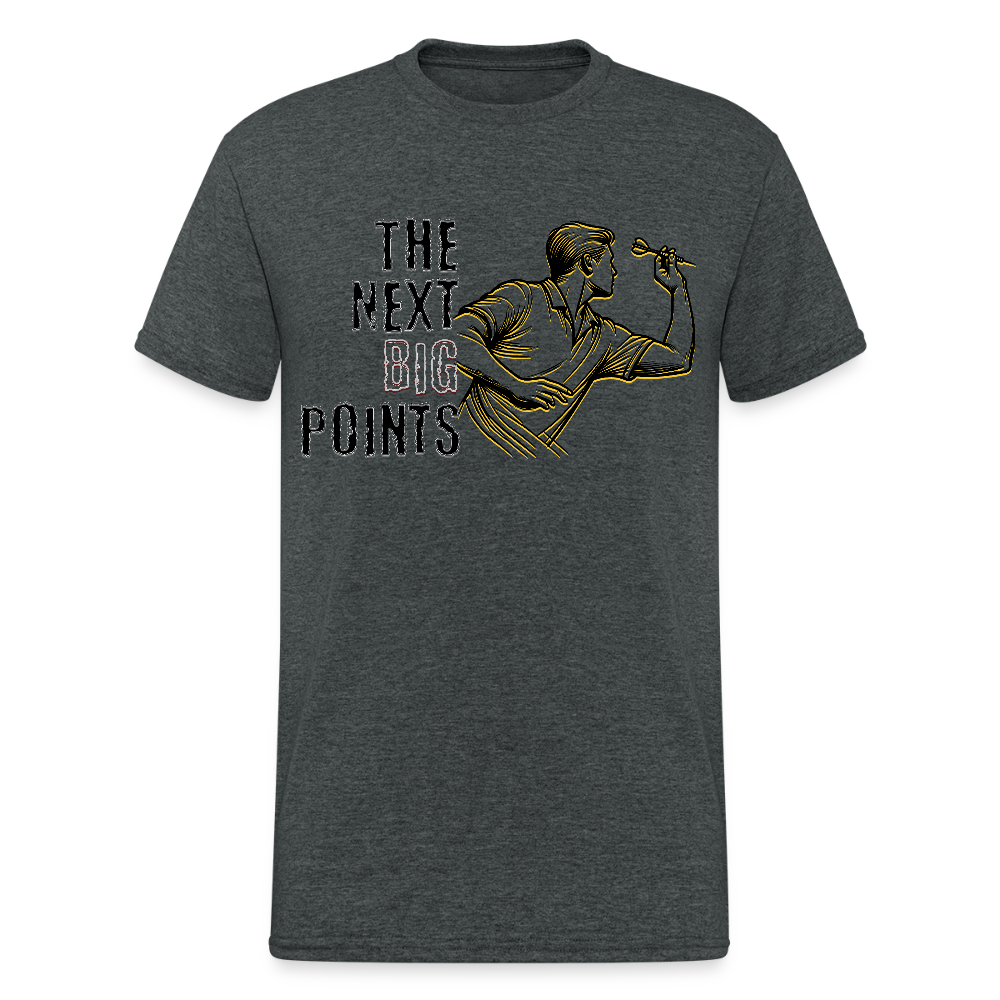 Gildan Heavy Darts T-Shirt Motiv "Next Big Points" fuer maenner (druck vorne) - Dunkelgrau meliert