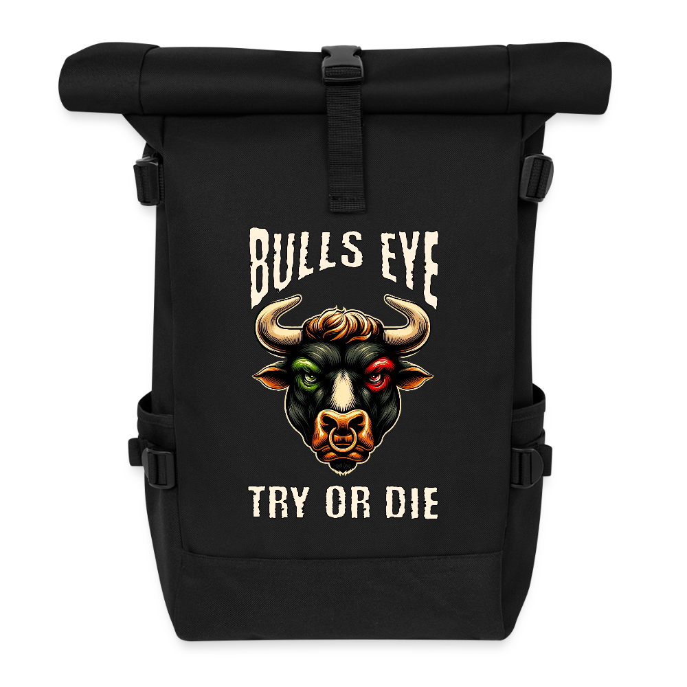 Darts-Rolltop-Rucksack-Motiv "Try or die" - Schwarz
