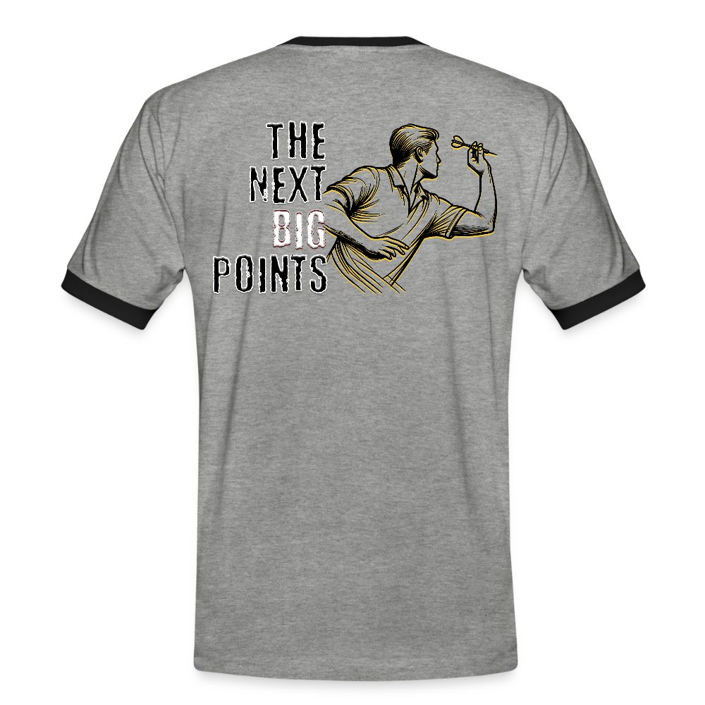 Kontrast Darts T-Shirt Motiv "Next Big Points" fuer maenner (druck hinten) - Grau meliert/Schwarz