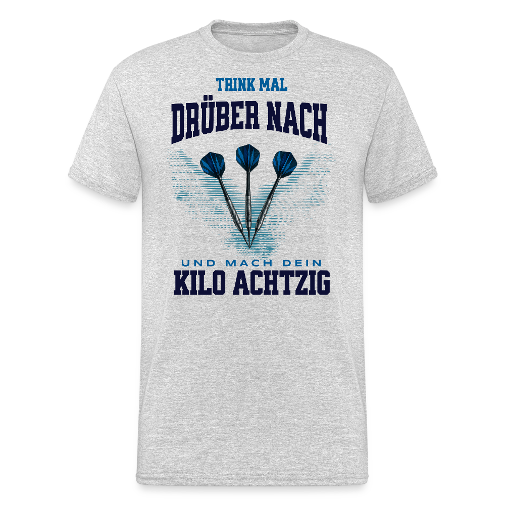 Gildan Darts T-Shirt Motiv "Kilo Achtzig" fuer maenner (druck vorne) - Grau meliert