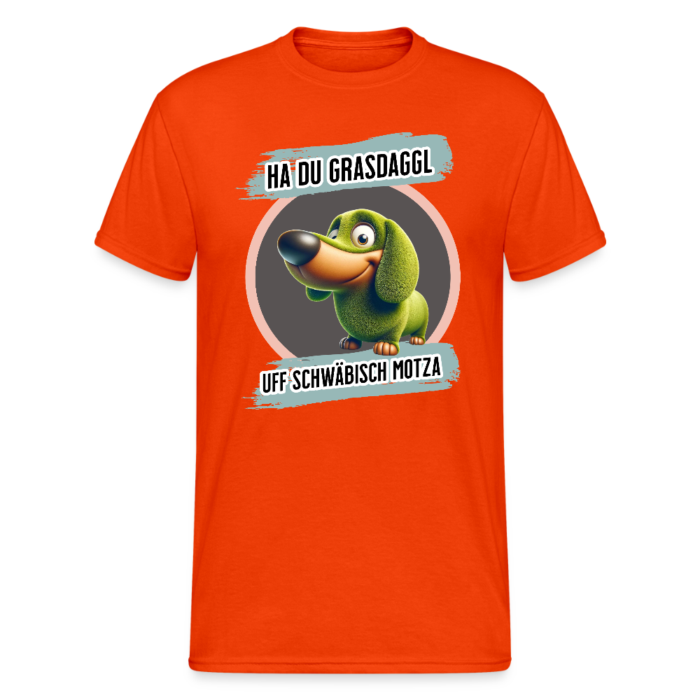 Gildan Fun T-Shirt Motiv "Ha du Grasdaggl" (Druck vorne) - kräftig Orange