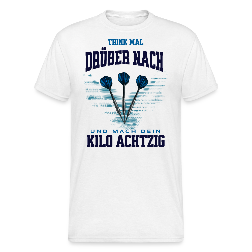 Gildan Darts T-Shirt Motiv "Kilo Achtzig" fuer maenner (druck vorne) - Weiß