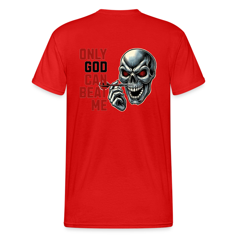 Gildan Heavy Darts-T-Shirt fuer Maenner: (Motiv Only God, drei Farben) - Rot