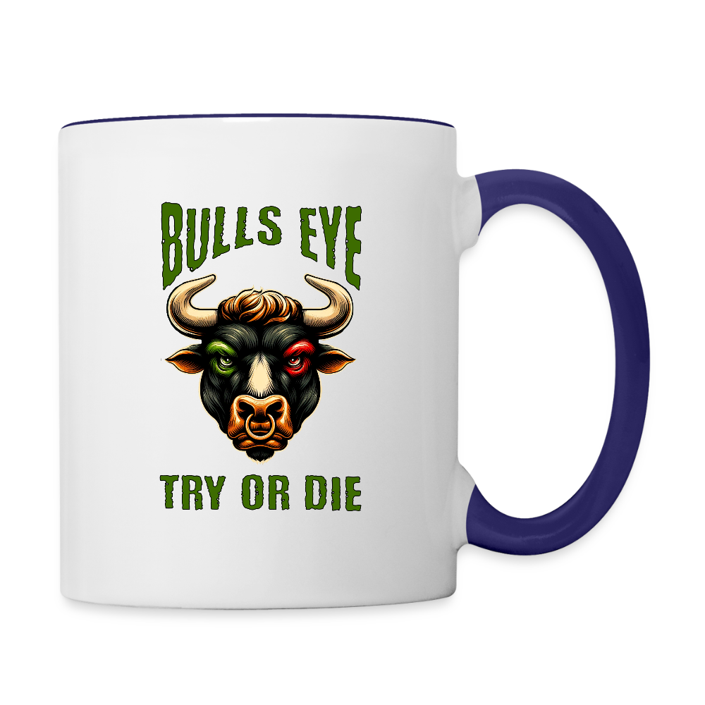 Darts-Tasse zweifarbig Motiv "Try or Die" - Weiß/Kobaltblau