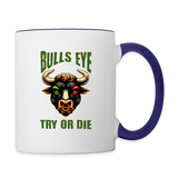 Darts-Tasse zweifarbig Motiv "Try or Die" - Weiß/Kobaltblau