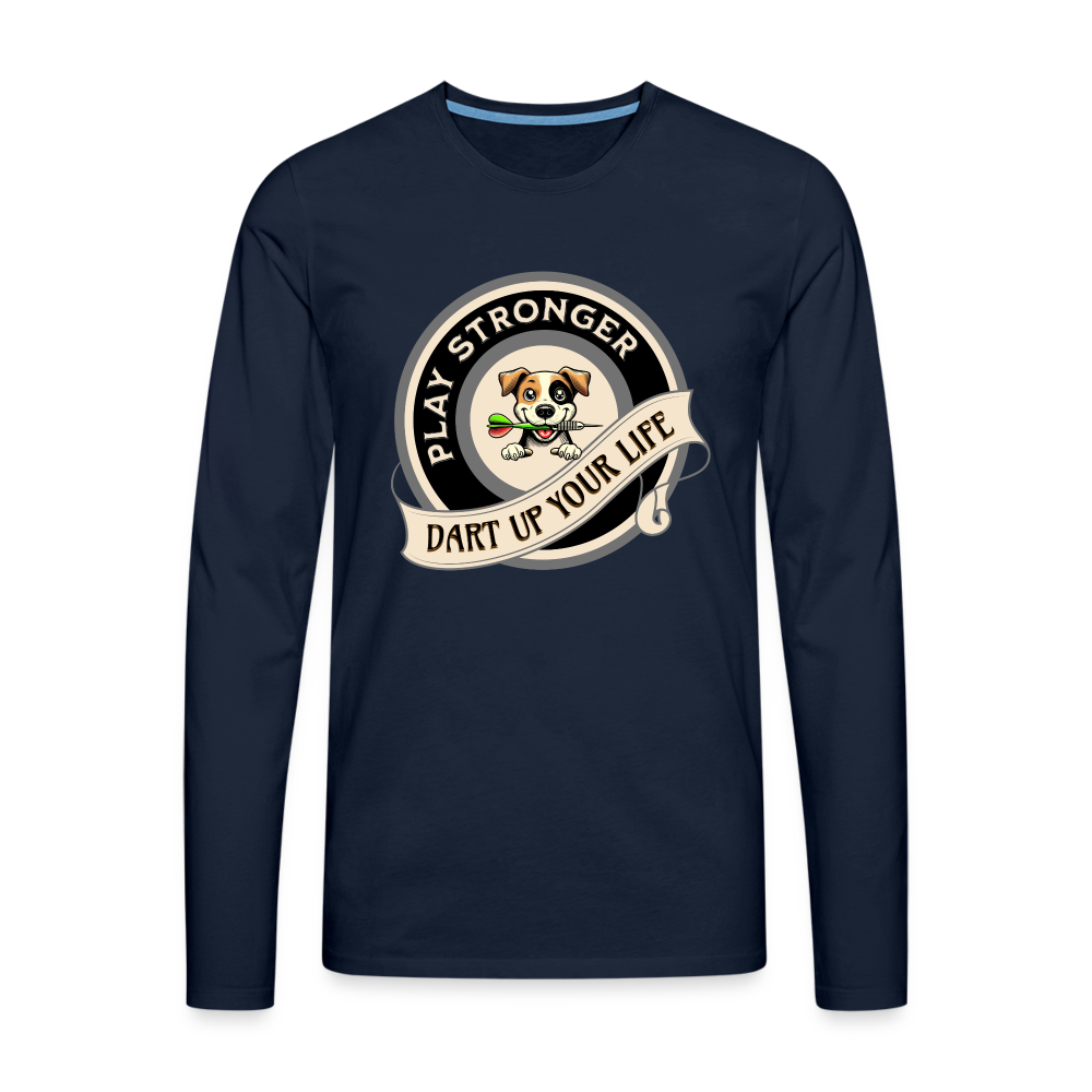 Premium-Darts-Langarmshirt für Maenner Motiv "Play Stronger" - Navy