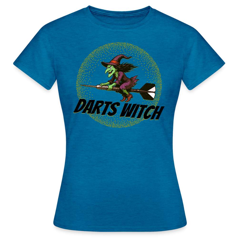 Frauen Darts-T-Shirt Motiv "Darts Witch" (druck vorne) - Antikblaues Saphir meliert