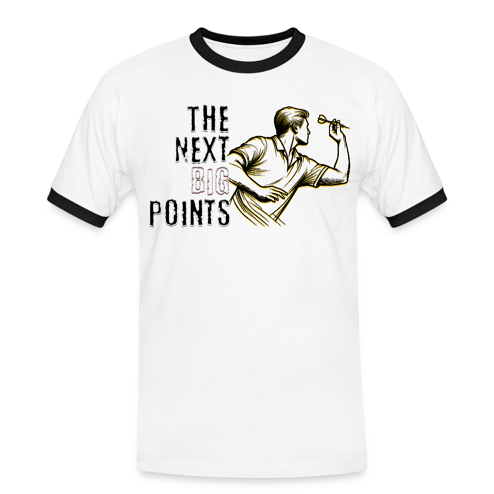 Kontrast Darts T-Shirt Motiv "Next Big Points" fuer maenner (druck vorne) - Weiß/Schwarz