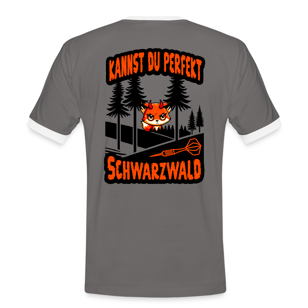 Kontrast-Darts-T-Shirt Motiv "Schwarzwald Perfekt" - Dunkelgrau/Weiß