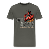 Premium Darts-T-Shirt fuer Maenner Motiv "Don't Pray" (Druck vorne dunkel) - Asphalt