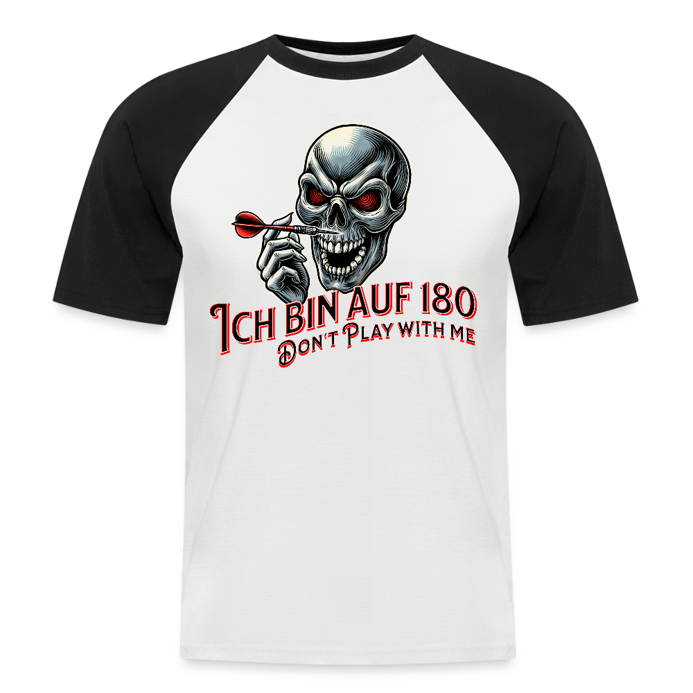 Baseball Darts T-Shirt Motiv "Auf 180" fuer Maenner (druck vorne) - Weiß/Schwarz