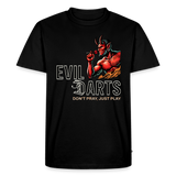 Premium Darts-T-Shirt fuer Maenner Motiv "Don't Pray" (Druck vorne dunkel) - Schwarz
