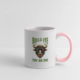 Darts-Tasse zweifarbig Motiv "Try or Die" - Weiß/Pink
