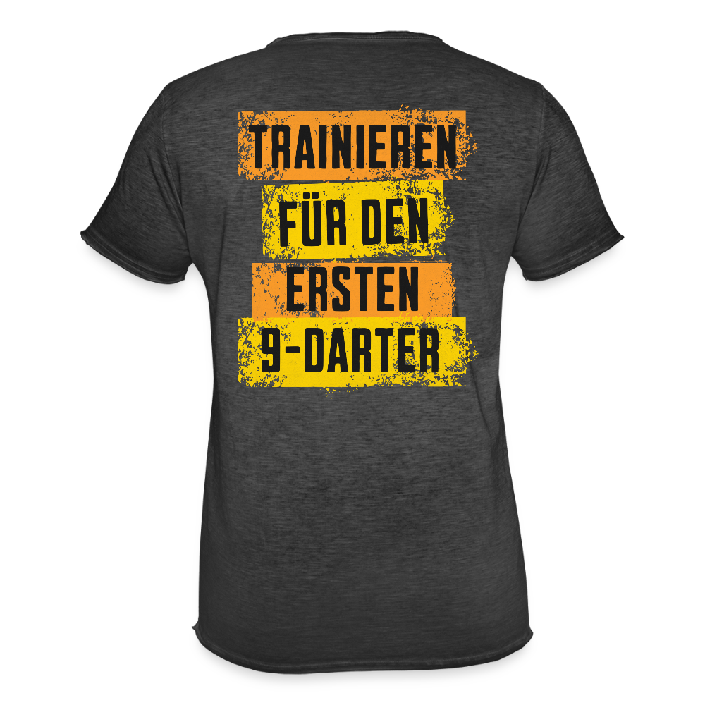 Vintage Darts-T-Shirt fuer Maenner Motiv "9-Darter" (Druck hinten) - Vintage Schwarz