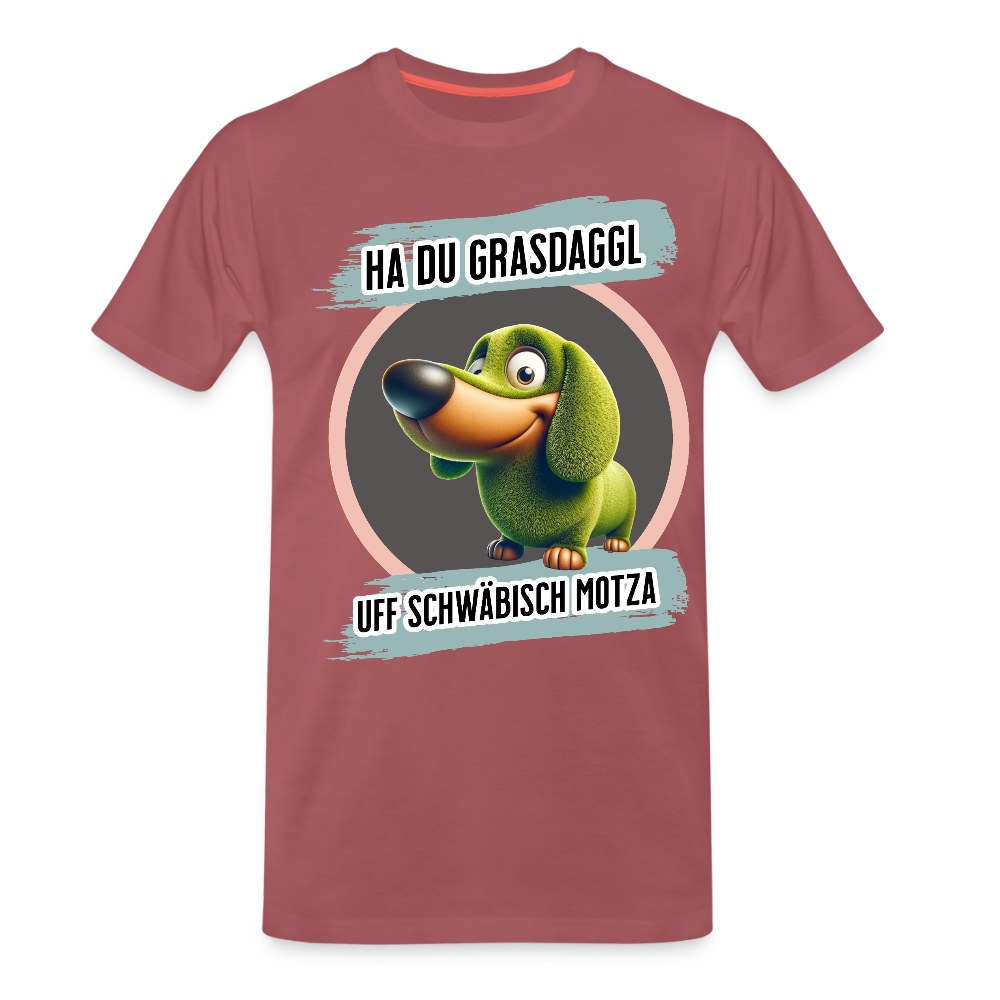 Maenner Fun T-Shirt Motiv "Ha du Grasdaggl" - washed Burgundy