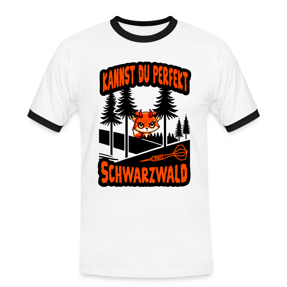 Kontrast-Darts-T-Shirt Motiv "Schwarzwald Perfekt" - Weiß/Schwarz